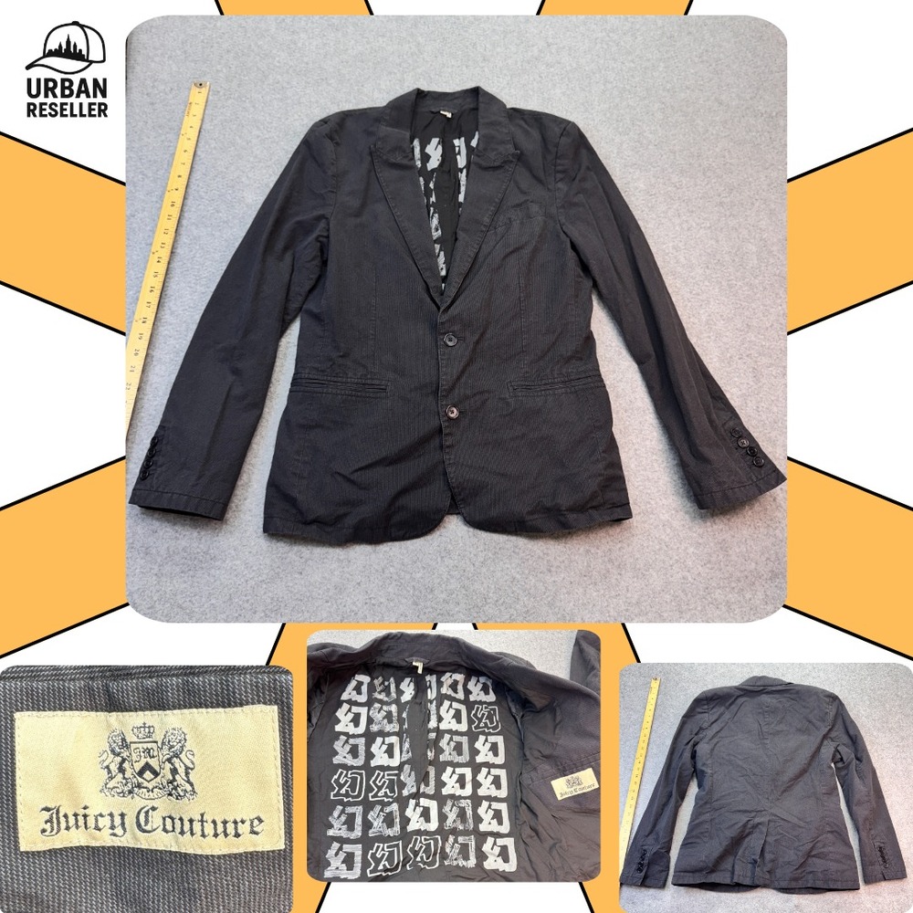 Juicy Couture Women's Blazer Jacket Black Size 4 Cotton 2-Button Lined Casual